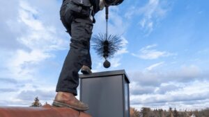 Chimney Sweep in Dallas using chimney brush