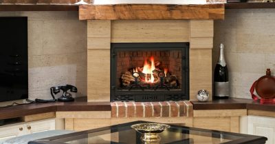 A beautiful stone fireplace, one of the three types of fireplaces