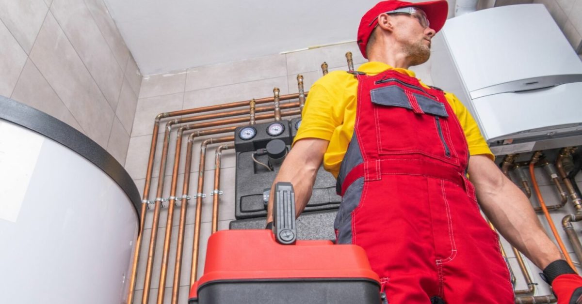 An expert performs HVAC system maintenance